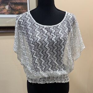 Living Doll Swirly Stripe White Sheer Blouse